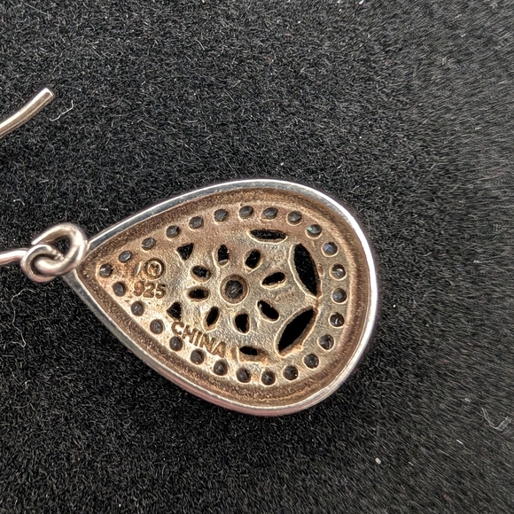 Silver Teardrop Earrings Rhinestone Drop Earrings 925 Silver - Picture 2 of 6